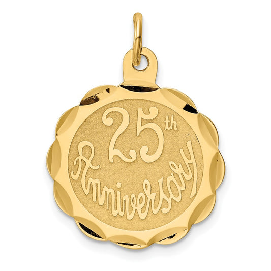 14k Yellow Gold 25th ANNIVERSARY Disc Engravable Charm Pendant Jewelry Gifts (Length 1.09" Width 0.78")