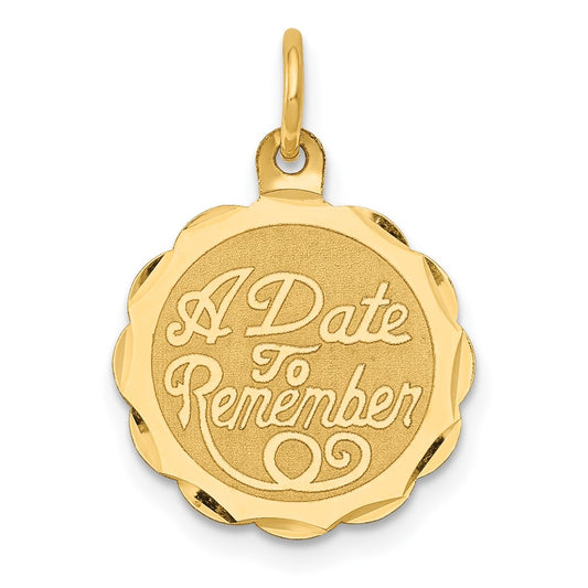 14k Yellow Gold A DATE TO REMEMBER Disc Engravable Charm Pendant Jewelry Gifts (Length 0.9" Width 0.59")