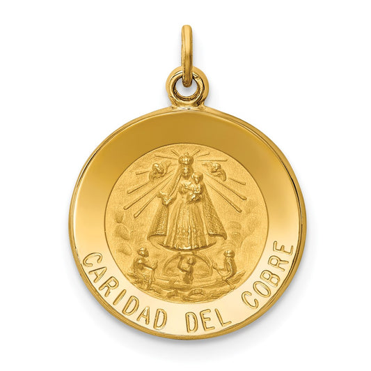 14k Yellow Gold Caridad Del Cobre Medal Engravable Charm Pendant Jewelry Gifts (Length 0.78" Width 0.59")