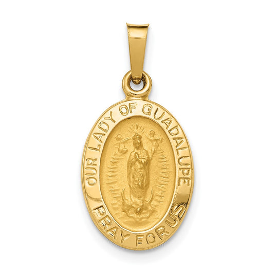 14k Yellow Gold Hollow Our Lady Of Guadalupe Medal Engravable Charm Pendant Jewelry Gifts (Length 0.71" Width 0.43")