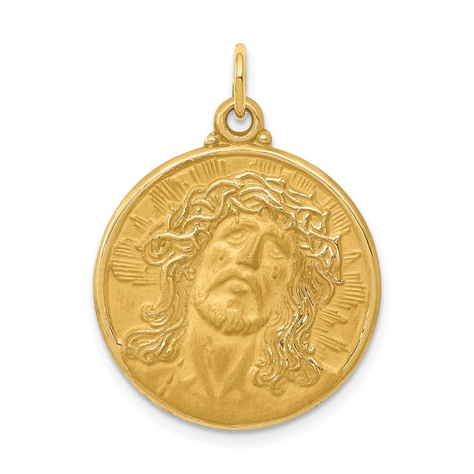 14k Yellow Gold Jesus Medal Engravable Charm Pendant Jewelry Gifts (Length 1.09" Width 0.82")