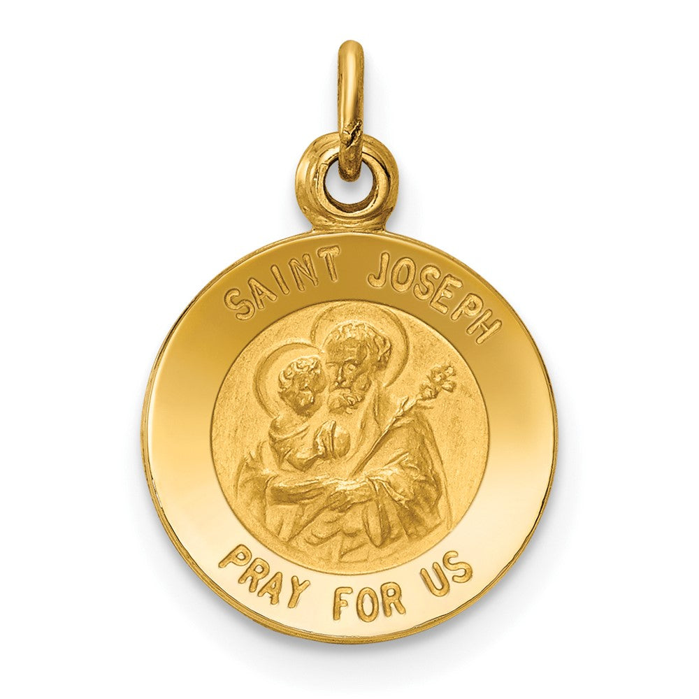 14k Yellow Gold Saint Joseph Medal Engravable Charm Pendant Jewelry Gifts (Length 0.66" Width 0.47")