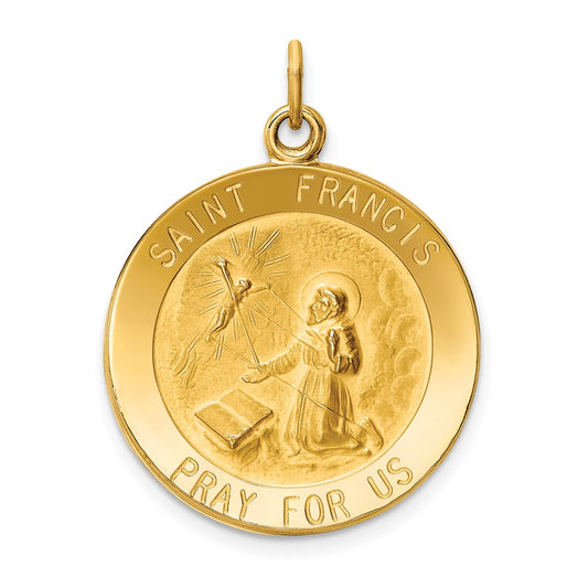 14k Yellow Gold Saint Francis Medal Engravable Charm Pendant Jewelry Gifts (Length 1.17" Width 0.9")