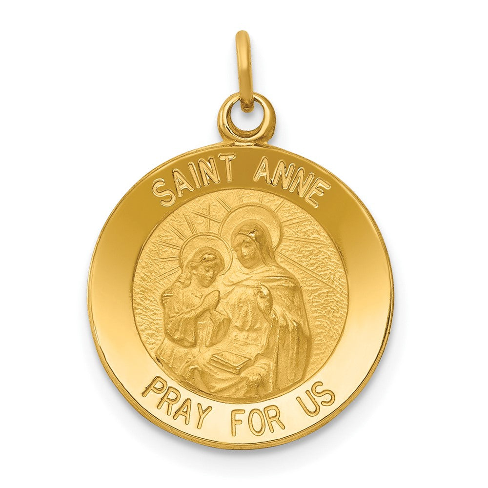14k Yellow Gold Saint Anne Medal Engravable Charm Pendant Jewelry Gifts (Length 0.82" Width 0.6")