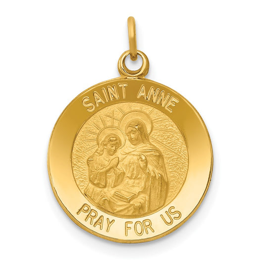 14k Yellow Gold Saint Anne Medal Engravable Charm Pendant Jewelry Gifts (Length 0.82" Width 0.6")