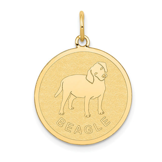 14k Yellow Gold Beagle Disc Engravable Charm Pendant Jewelry Gifts (Length 1.01" Width 0.78")
