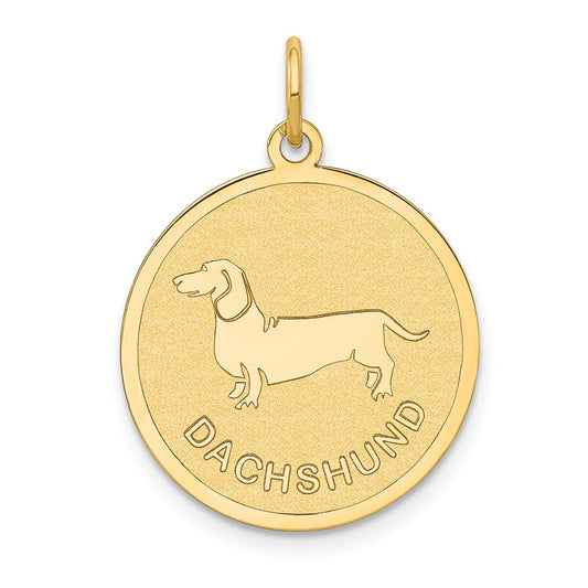 14k Yellow Gold Dachshund Disc Engravable Charm Pendant Jewelry Gifts (Length 1.01" Width 0.78")