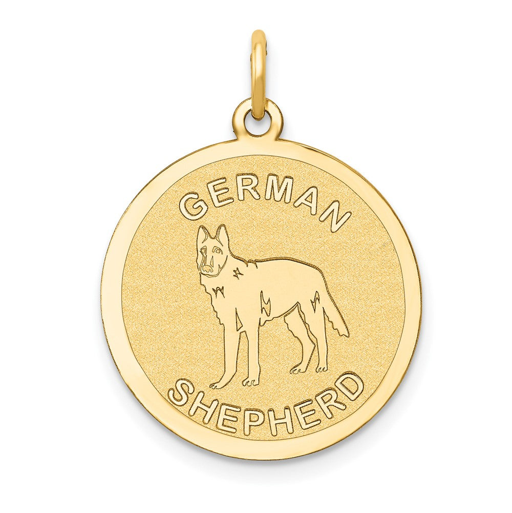 14k Yellow Gold German Shepherd Disc Engravable Charm Pendant Jewelry Gifts (Length 1.01" Width 0.78")