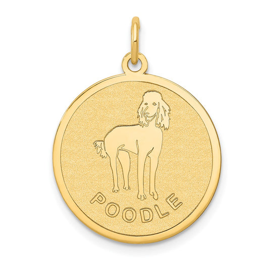 14k Yellow Gold Poodle Disc Engravable Charm Pendant Jewelry Gifts (Length 1.01" Width 0.78")
