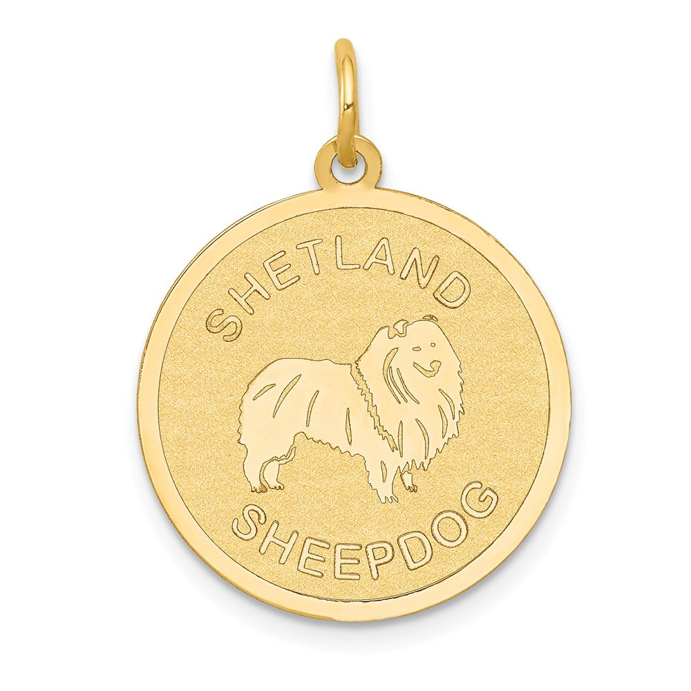 14k Yellow Gold Shetland Sheepdog Disc Engravable Charm Pendant Jewelry Gifts (Length 1.01" Width 0.78")