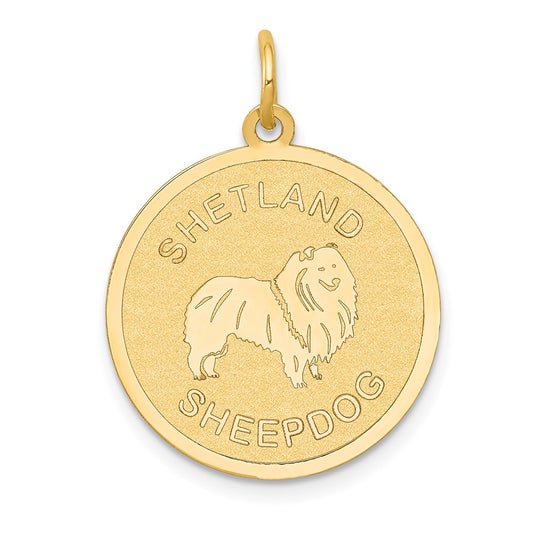 14k Yellow Gold Shetland Sheepdog Disc Engravable Charm Pendant Jewelry Gifts (Length 1.01" Width 0.78")