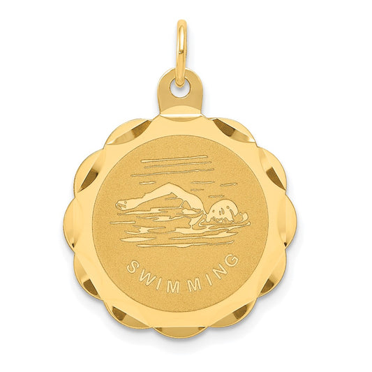 14k Yellow Gold Swimming Disc Engravable Charm Pendant Jewelry Gifts (Length 0.98" Width 0.74")