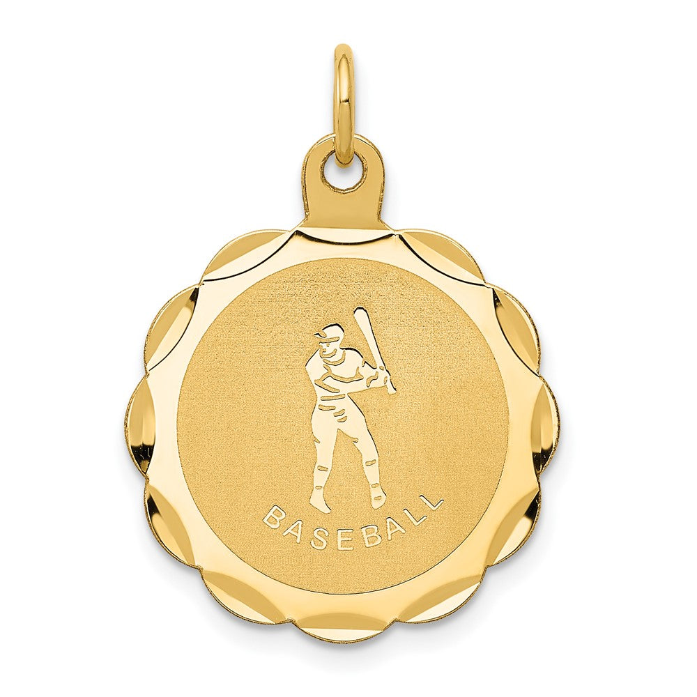 14k Yellow Gold Baseball Disc Engravable Charm Pendant Jewelry Gifts (Length 0.98" Width 0.78")