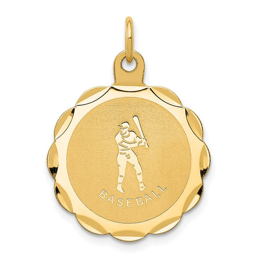 14k Yellow Gold Baseball Disc Engravable Charm Pendant Jewelry Gifts (Length 0.98" Width 0.78")
