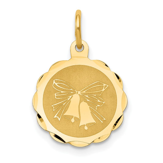 14k Yellow Gold Wedding BellsEngravable Charm Pendant Jewelry Gifts (Length 0.74" Width 0.55")