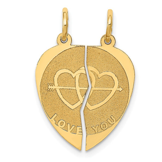 14k Yellow Gold Break apart I LOVE YOUEngravable Charm Pendant Jewelry Gifts (Length 0.9" Width 0.66")
