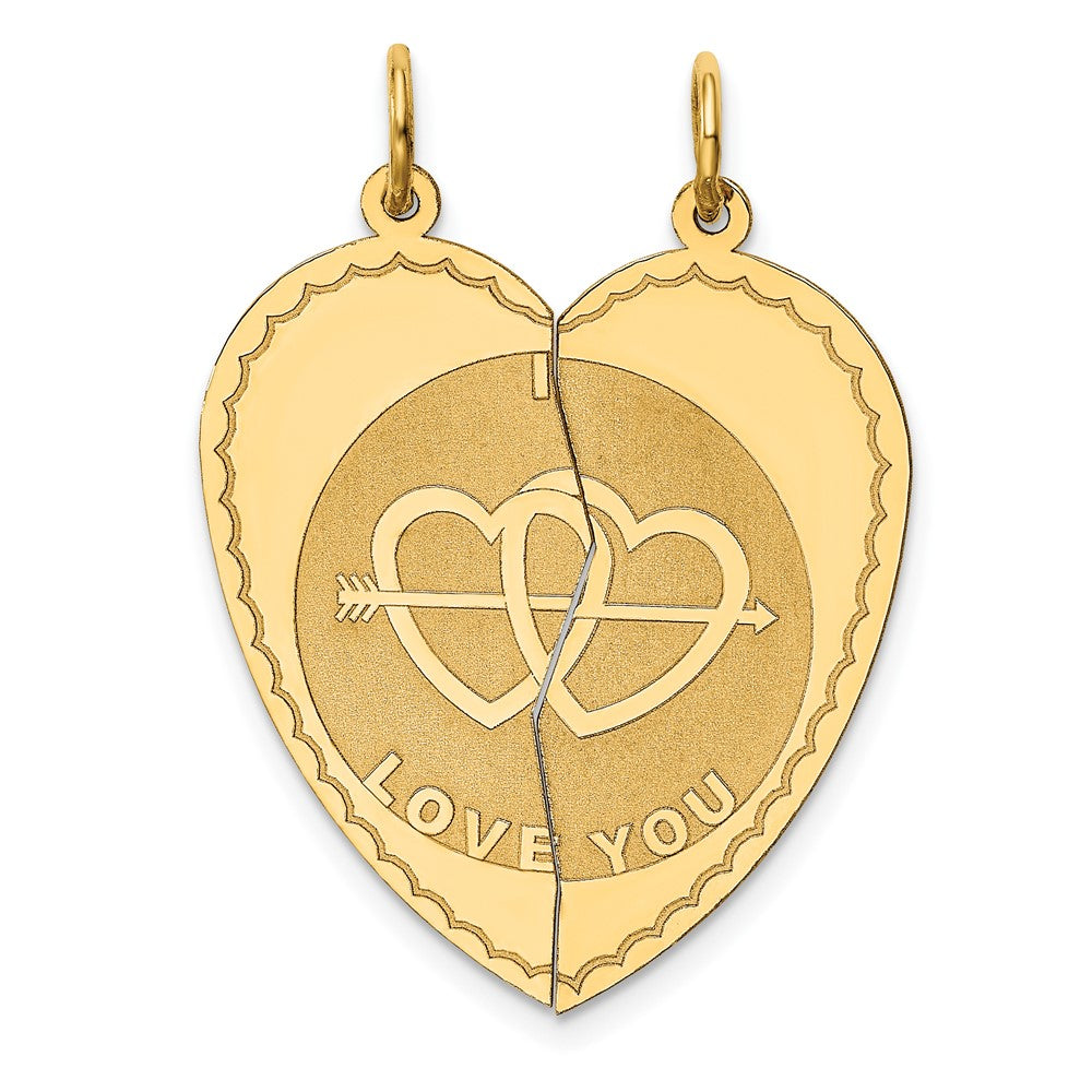 14k Yellow Gold Break apart I LOVE YOUEngravable Charm Pendant Jewelry Gifts (Length 1.29" Width 0.94")