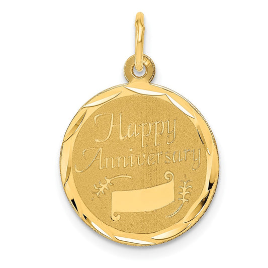14k Yellow Gold HAPPY ANNIVERSARYEngravable Charm Pendant Jewelry Gifts (Length 0.94" Width 0.62")