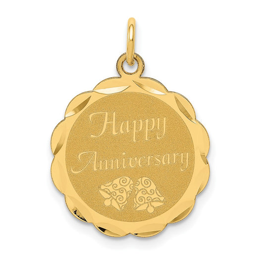 14k Yellow Gold HAPPY ANNIVERSARYEngravable Charm Pendant Jewelry Gifts (Length 0.94" Width 0.7")