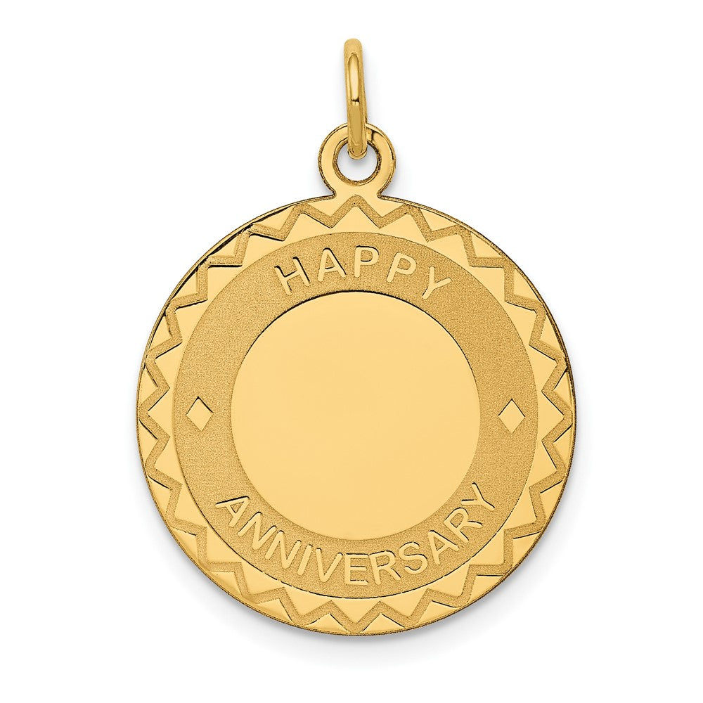 14k Yellow Gold HAPPY ANNIVERSARYEngravable Charm Pendant Jewelry Gifts (Length 1.05" Width 0.78")
