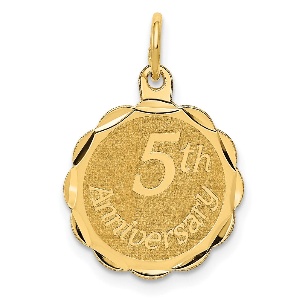14k Yellow Gold Happy 5th ANNIVERSARYEngravable Charm Pendant Jewelry Gifts (Length 0.9" Width 0.62")