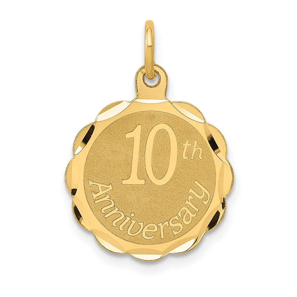14k Yellow Gold Happy 10th ANNIVERSARYEngravable Charm Pendant Jewelry Gifts (Length 0.9" Width 0.62")
