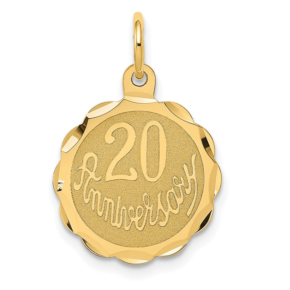 14k Yellow Gold Happy 20th ANNIVERSARYEngravable Charm Pendant Jewelry Gifts (Length 0.86" Width 0.59")