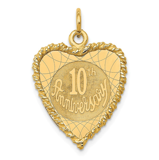 14k Yellow Gold Happy 10th ANNIVERSARYEngravable Charm Pendant Jewelry Gifts (Length 1.13" Width 0.74")