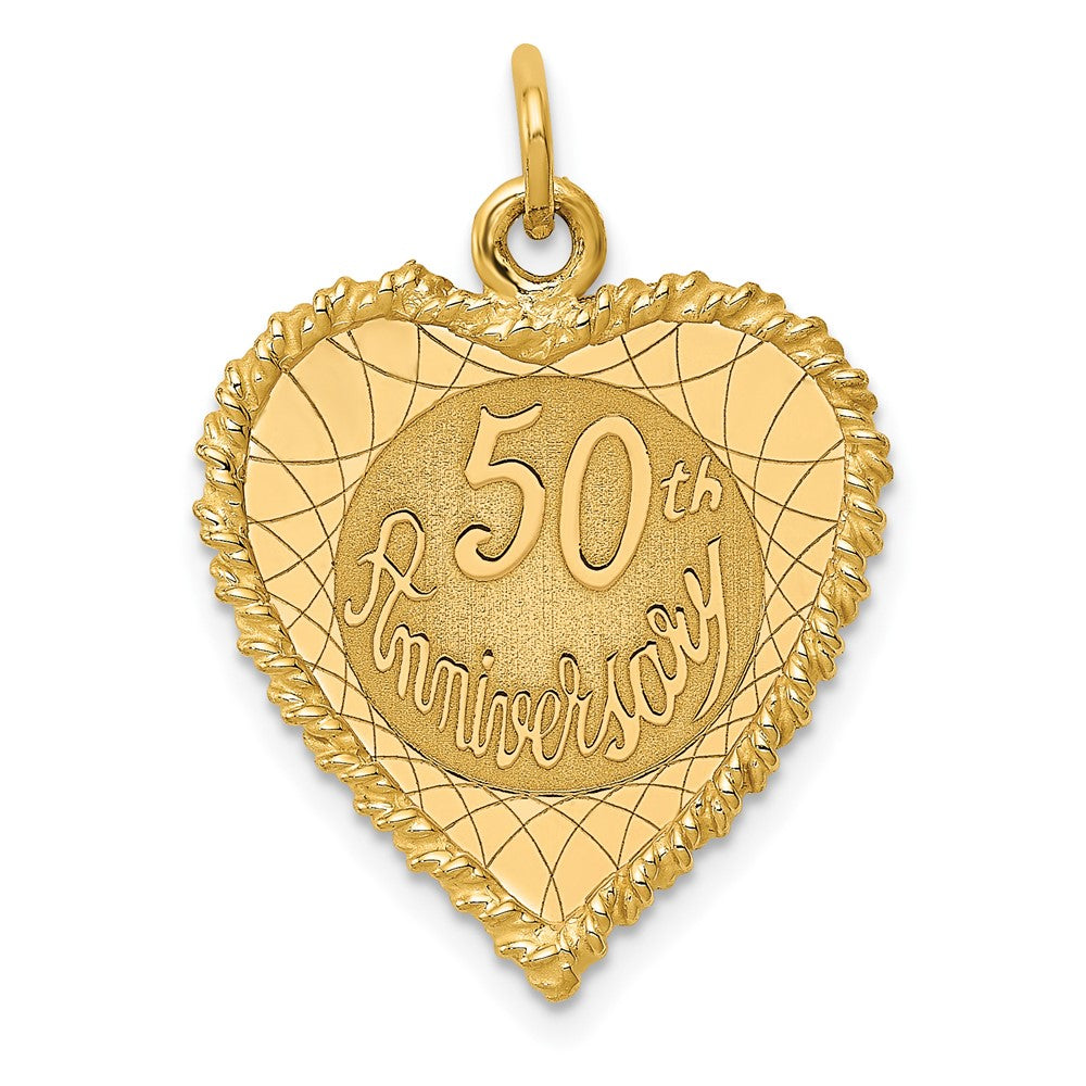 14k Yellow Gold 50th ANNIVERSARYEngravable Charm Pendant Jewelry Gifts (Length 1.13" Width 0.74")