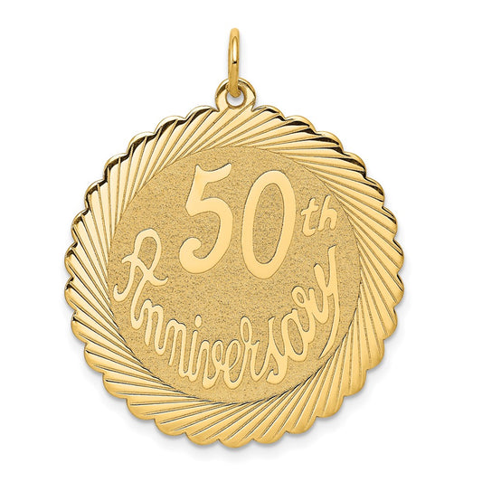 14k Yellow Gold 50th ANNIVERSARYEngravable Charm Pendant Jewelry Gifts (Length 1.48" Width 1.13")