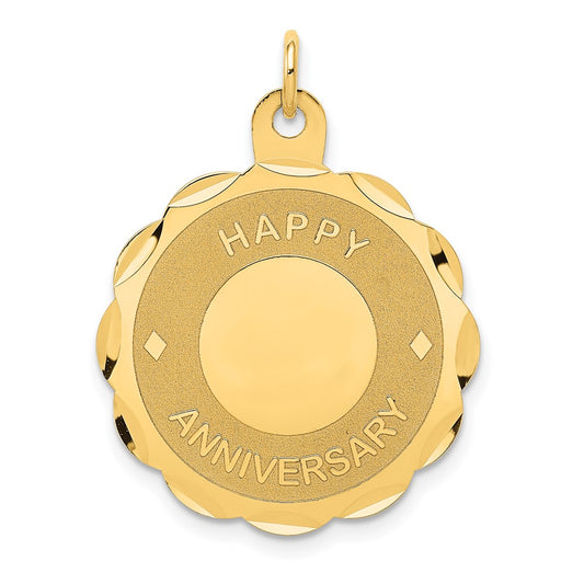 14k Yellow Gold HAPPY ANNIVERSARYEngravable Charm Pendant Jewelry Gifts (Length 1.17" Width 0.9")