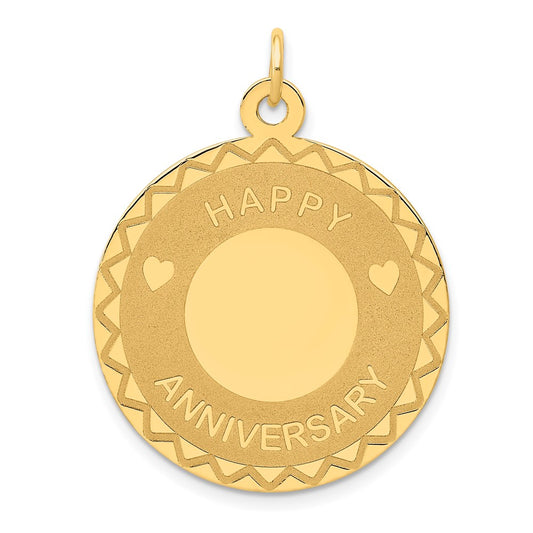 14k Yellow Gold HAPPY ANNIVERSARYEngravable Charm Pendant Jewelry Gifts (Length 1.29" Width 0.98")