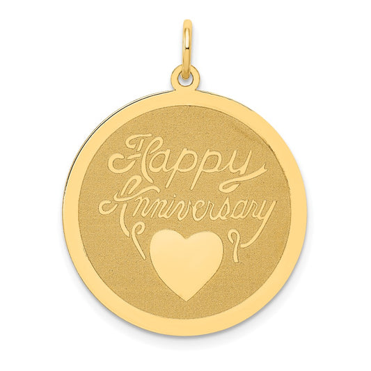 14k Yellow Gold Happy AnniversaryEngravable Charm Pendant Jewelry Gifts (Length 1.21" Width 0.98")