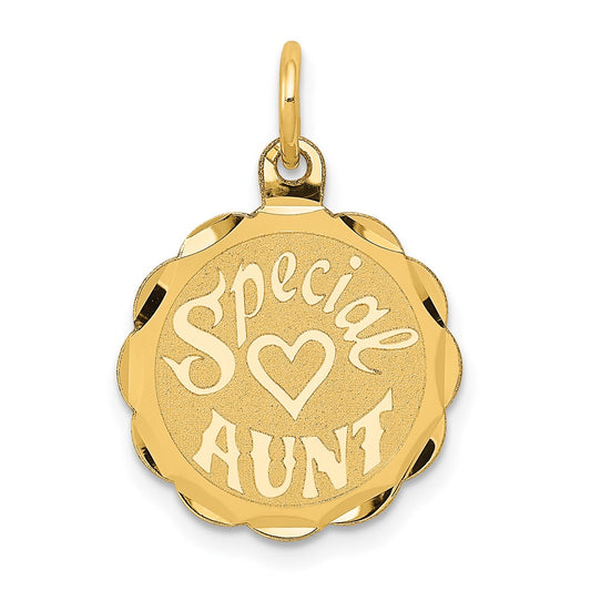 14k Yellow Gold SPECIAL AUNT Engravable Charm Pendant Jewelry Gifts (Length 0.9" Width 0.55")