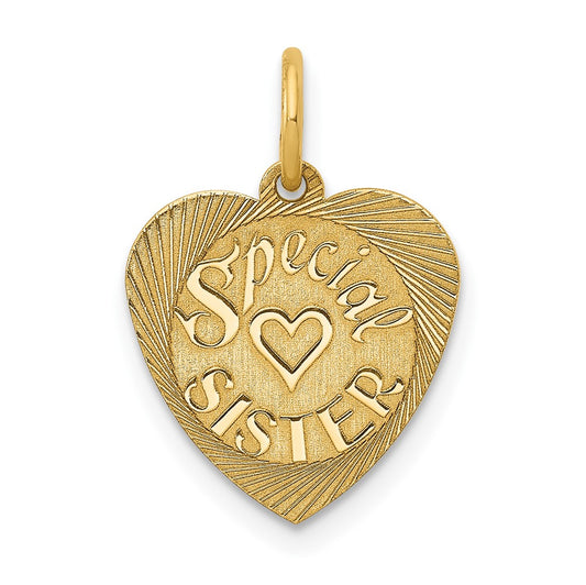 14k Yellow Gold Special Sister Engravable Charm Pendant Jewelry Gifts (Length 0.78" Width 0.47")
