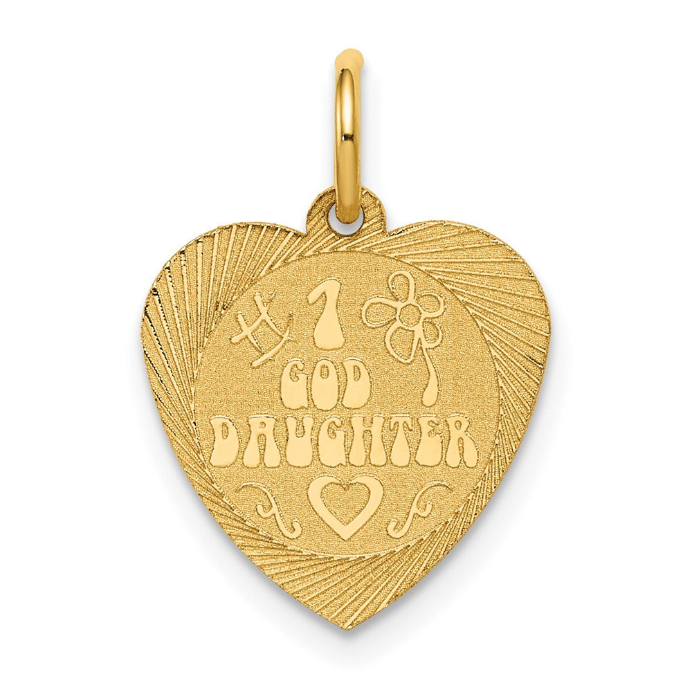 14k Yellow Gold #1 GODDAUGHTER Heart Disc Engravable Charm Pendant Jewelry Gifts (Length 0.66" Width 0.66")