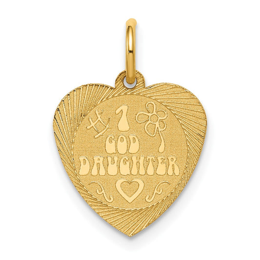 14k Yellow Gold #1 GODDAUGHTER Heart Disc Engravable Charm Pendant Jewelry Gifts (Length 0.66" Width 0.66")