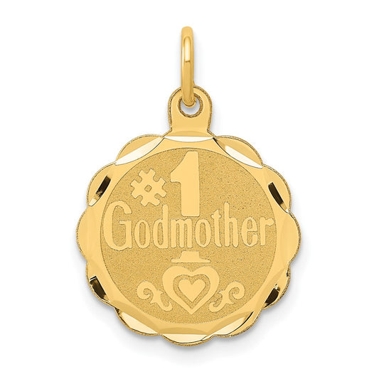 14k Yellow Gold #1 GODMOTHER Engravable Charm Pendant Jewelry Gifts (Length 0.86" Width 0.62")