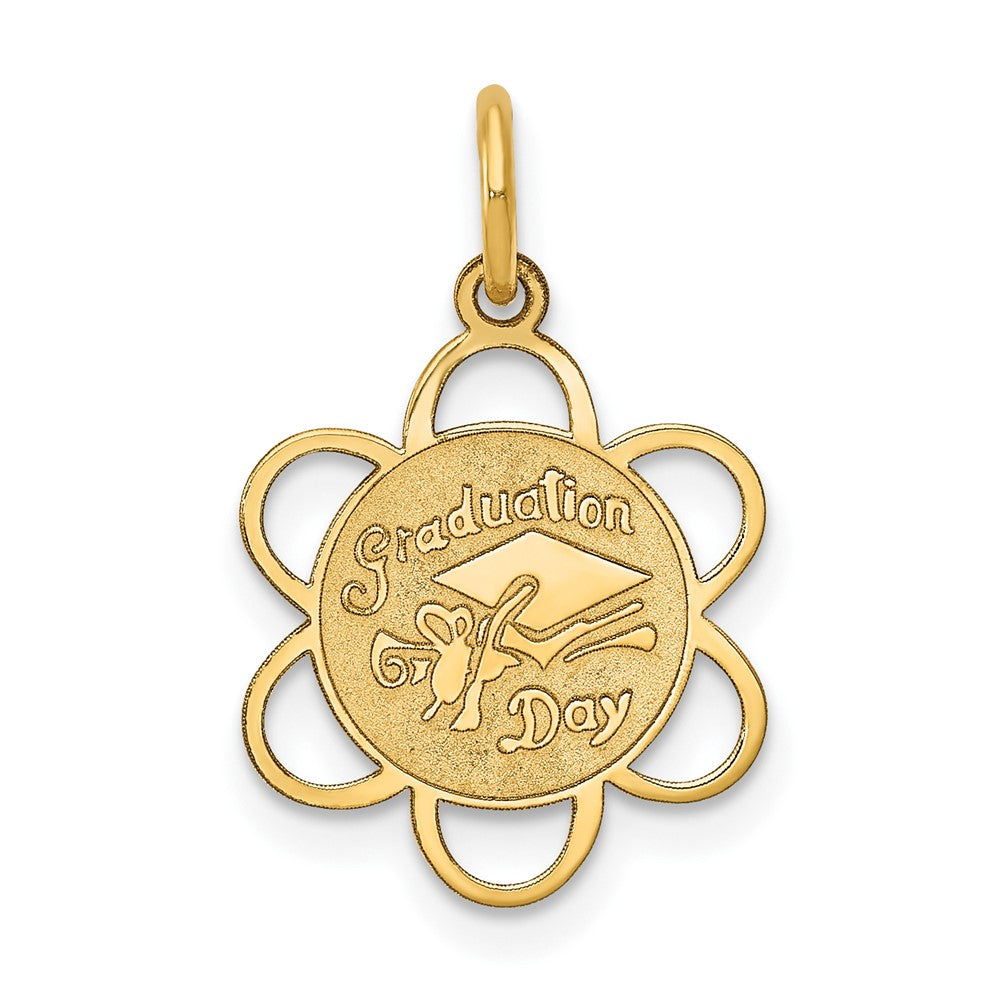 14k Yellow Gold GRADUATION DAY Engravable Charm Pendant Jewelry Gifts (Length 0.82" Width 0.59")