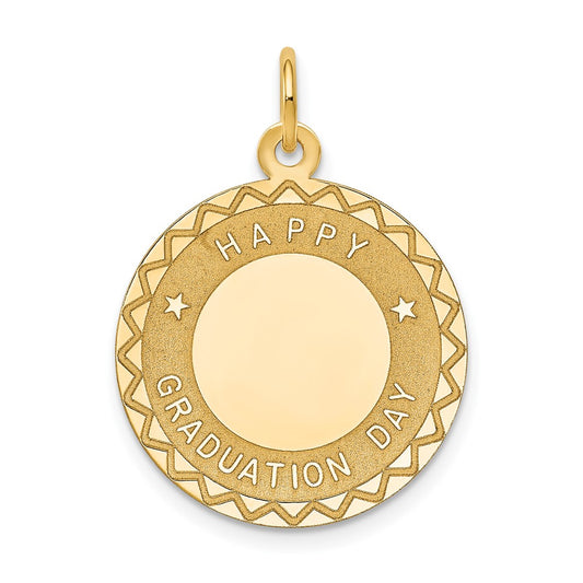 14k Yellow Gold HAPPY GRADUATION DAY Engravable Charm Pendant Jewelry Gifts (Length 1.01" Width 0.78")