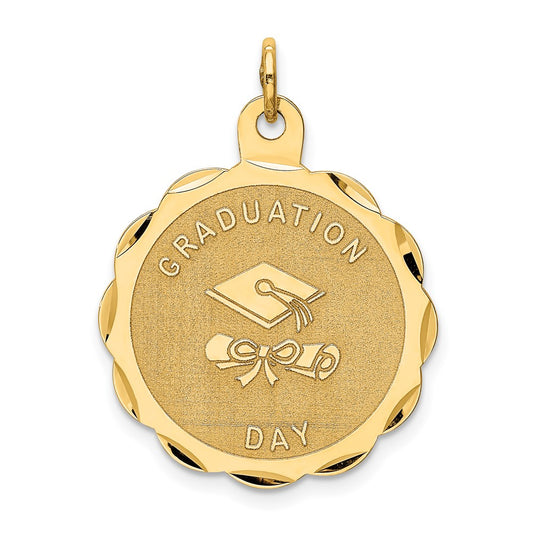 14k Yellow Gold GRADUATION DAY with Diploma Engravable Charm Pendant Jewelry Gifts (Length 1.13" Width 0.86")
