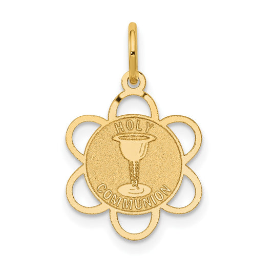 14k Yellow Gold Holy Communion Engravable Charm Pendant Jewelry Gifts (Length 0.78" Width 0.51")