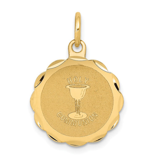 14k Yellow Gold Holy Communion Disc Engravable Charm Pendant Jewelry Gifts (Length 0.86" Width 0.62")