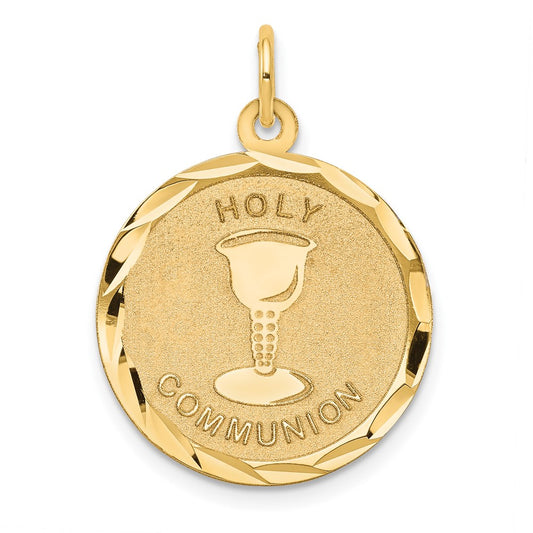 14k Yellow Gold Holy Communion Disc Engravable Charm Pendant Jewelry Gifts (Length 1.01" Width 0.78")