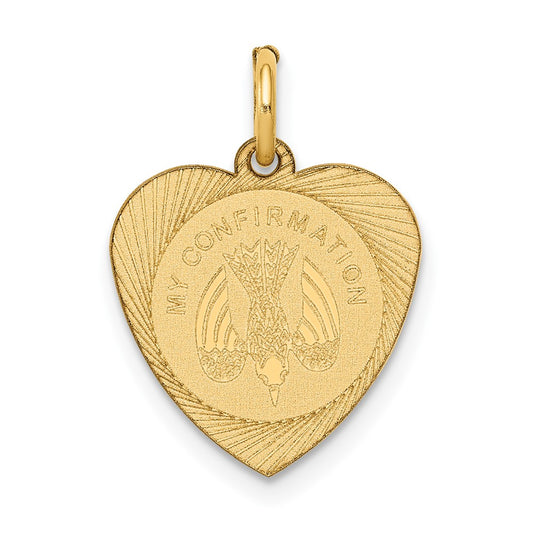 14k Yellow Gold My Confirmation Heart Disc Engravable Charm Pendant Jewelry Gifts (Length 0.74" Width 0.51")