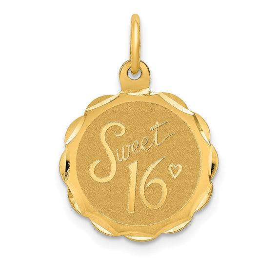 14k Yellow Gold SWEET 16 Disc Engravable Charm Pendant Jewelry Gifts (Length 0.9" Width 0.59")