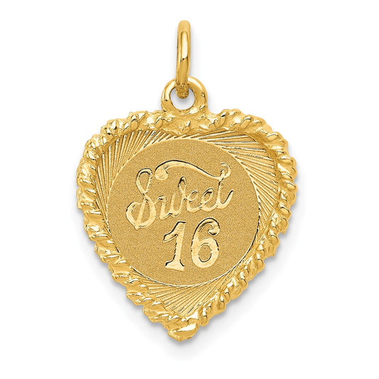 14k Yellow Gold SWEET Sixteen HeartEngravable Charm Pendant Jewelry Gifts (Length 0.86" Width 0.59")