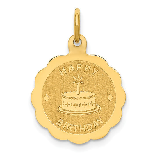 14k Yellow Gold Polished Satin HAPPY BIRTHDAYEngravable Charm Pendant Jewelry Gifts (Length 0.86" Width 0.55")