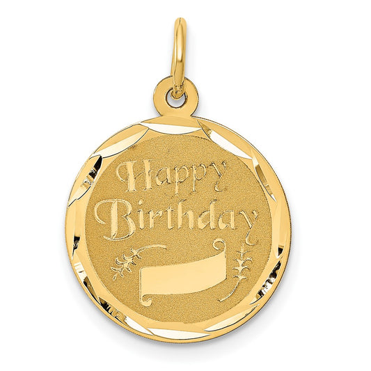 14k Yellow Gold HAPPY BIRTHDAYEngravable Charm Pendant Jewelry Gifts (Length 0.9" Width 0.62")