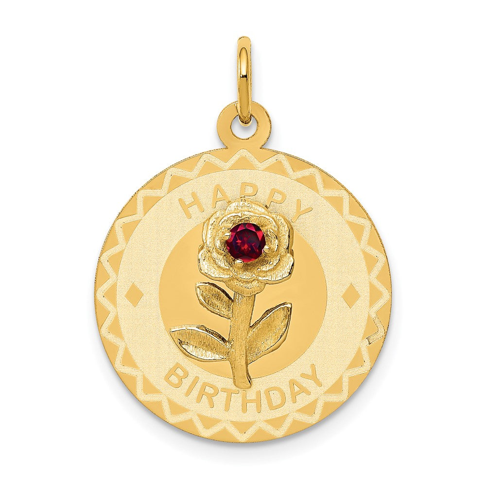 14k Yellow Gold HAPPY BIRTHDAY Disc with CZ FlowerEngravable Charm Pendant Jewelry Gifts (Length 1.01" Width 0.74")